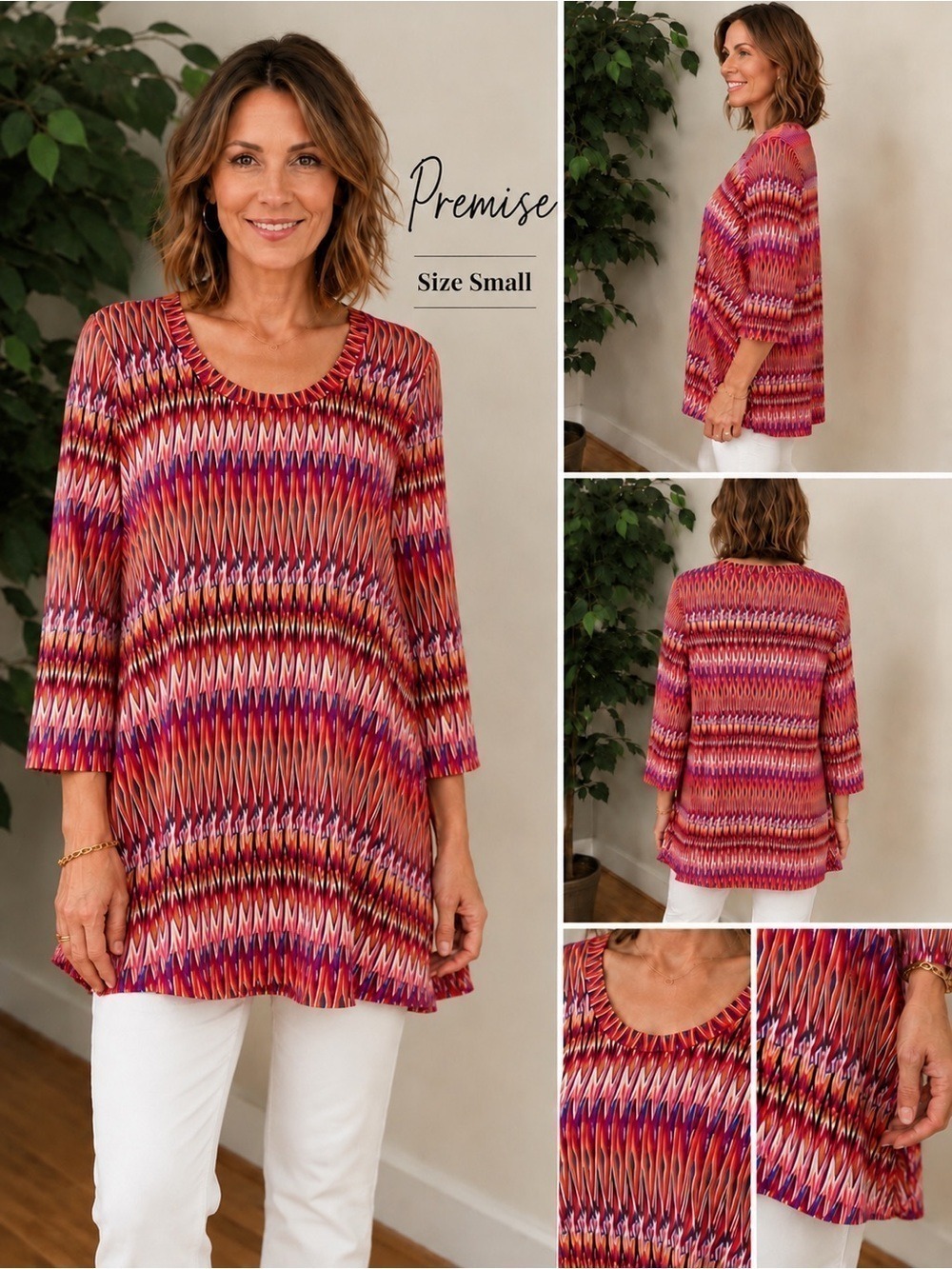 Premise Women’s Size Small Multicolor Zigzag Tunic Top NWT 3/4 Sleeve Flowy